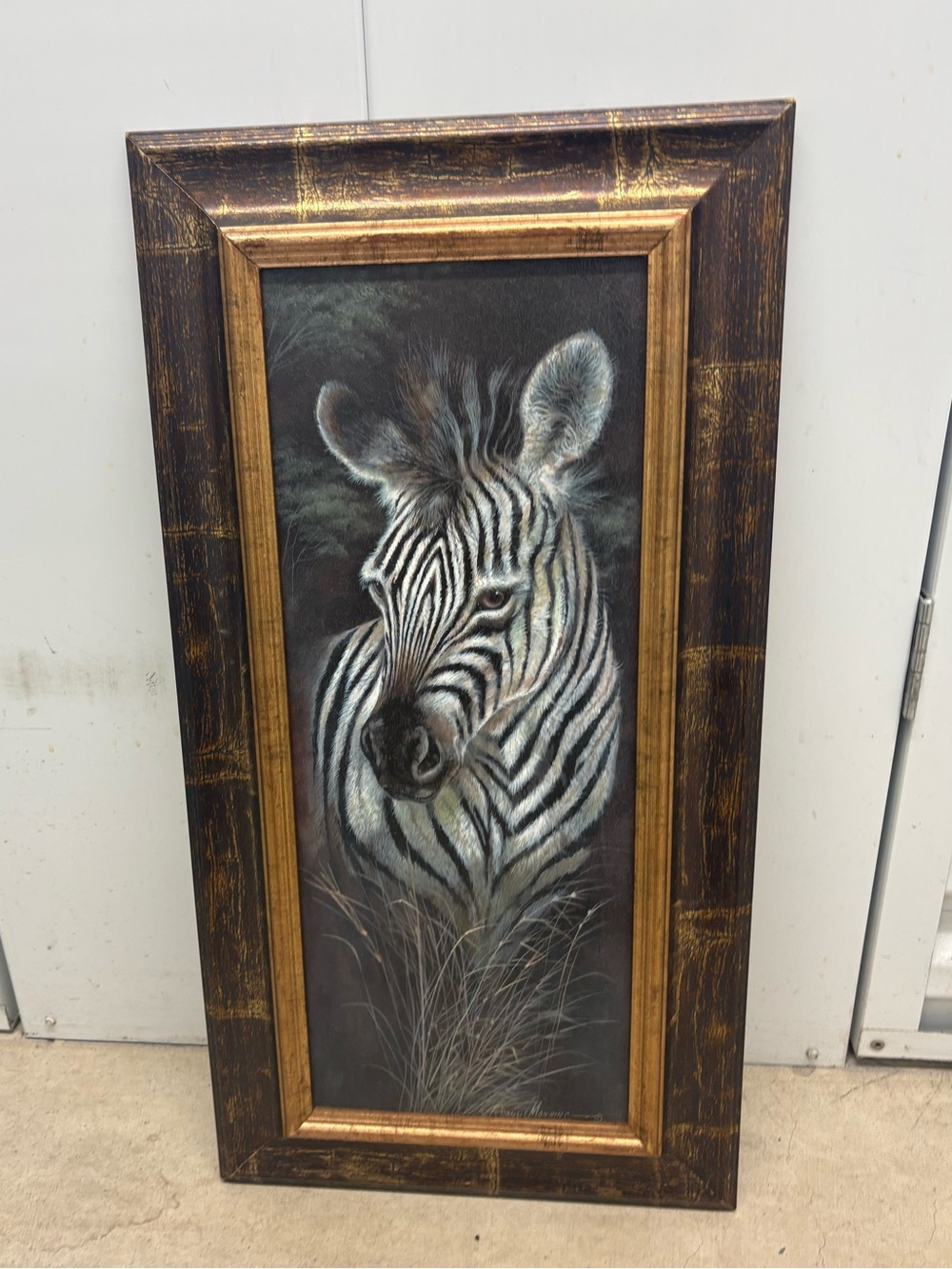 "Striped Innocence" Vertical Print by Ruane Manning in Faux Mahogany Frame